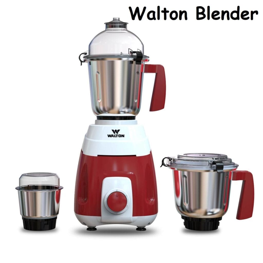 A red 3-in-1 Walton Blender & Mixer Grinder